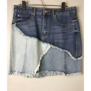 Ella Moss Womens Scrolling Frayed Seam Denim Mini Skirt Size 30